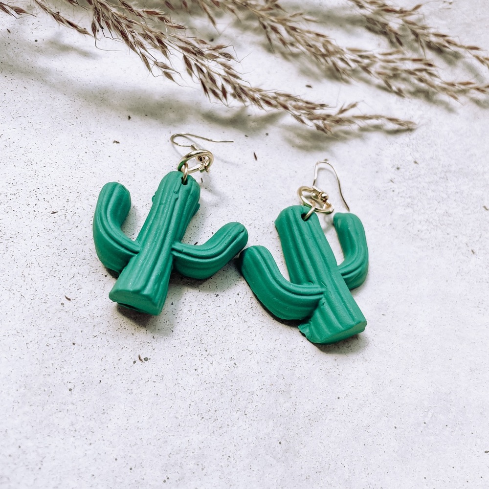 Cactus polymer clay dangle earring handmade